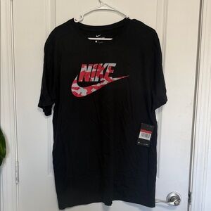 Nike Men's Black Tee with Red Camo Logo